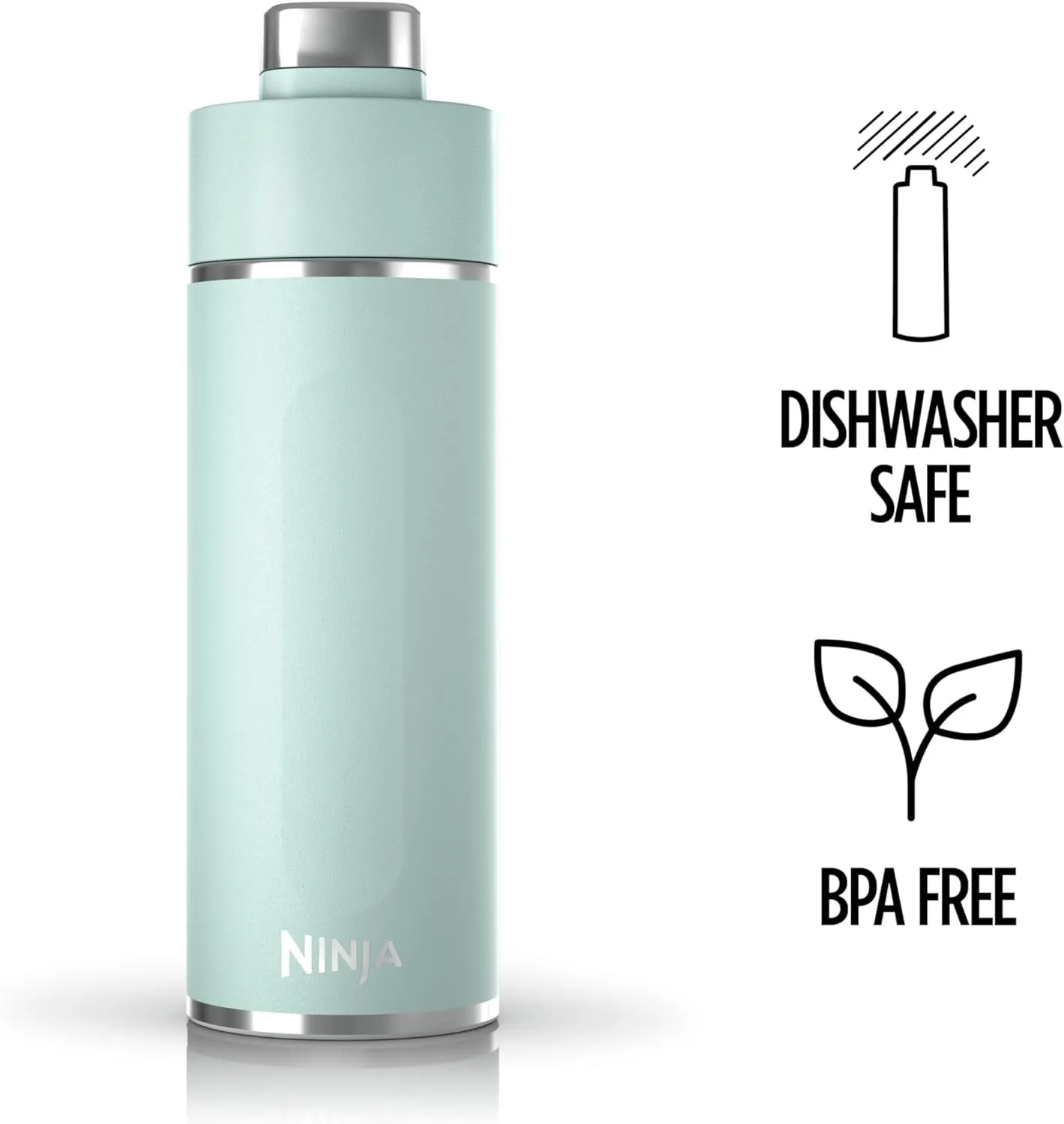 Ninja DW2401MT Thirsti 24oz Travel Water Bottle, For Carbonated Sparkling Drinks, Colder and Fizzier Longer, Leak Proof, 24 Hrs Cold, Dishwasher Safe, Stainless Steel Insulated Tumbler, Seafoam Blue
