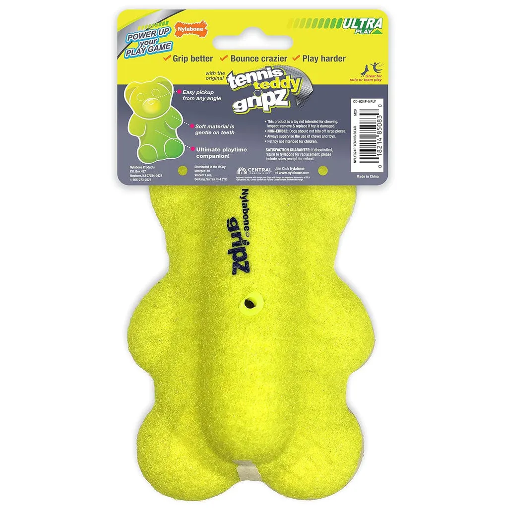 Nylabone Power Play Tennis Teddy Gripz Bear Dog Toy, Medium/Wolf