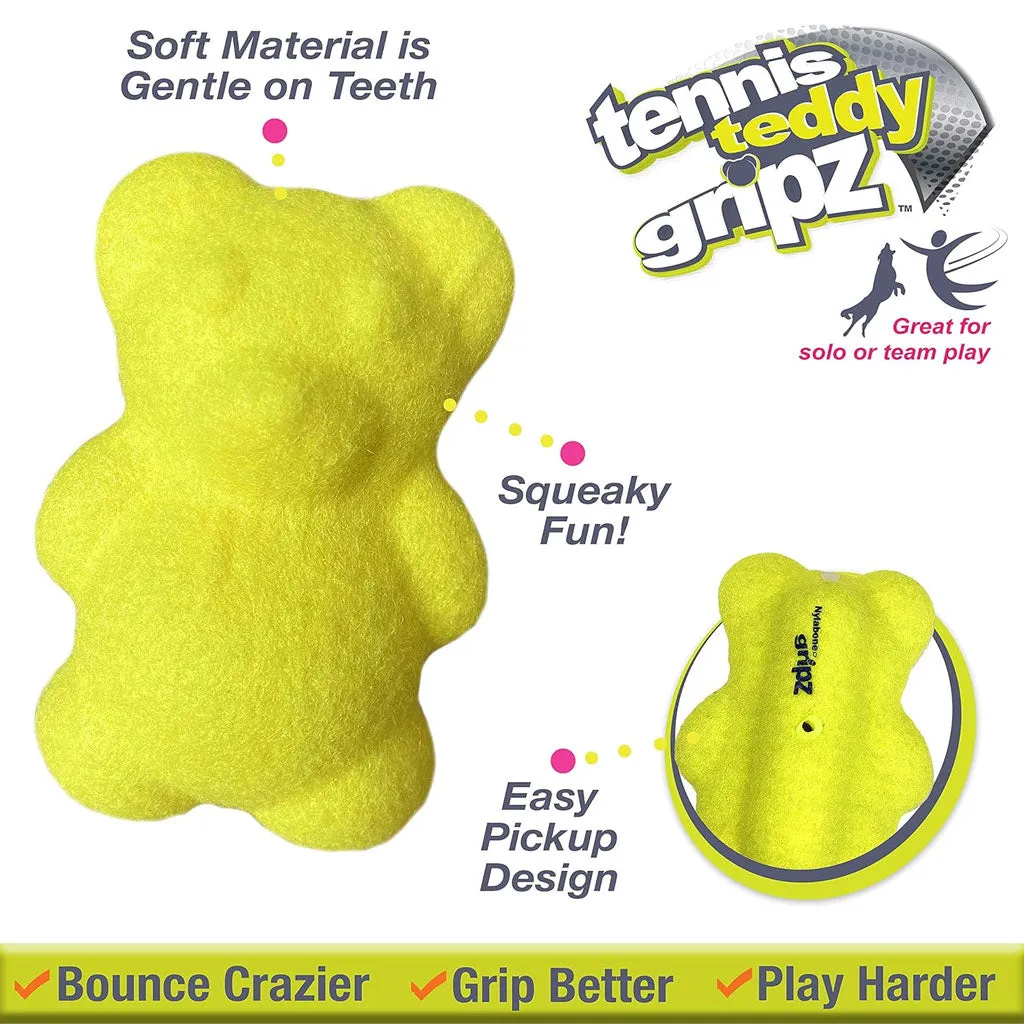 Nylabone Power Play Tennis Teddy Gripz Bear Dog Toy, Medium/Wolf