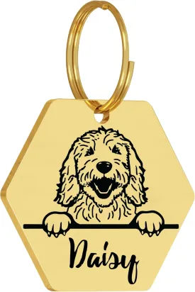 PawFurEver Dog Tags Personalized with Breed Design - Custom Dog Tags for Pets - Dog ID Tags Personalized for Pets - Stainless Steel Dog Collar Tag - Pet Name Tags for Dogs (Hexagon, Gold)