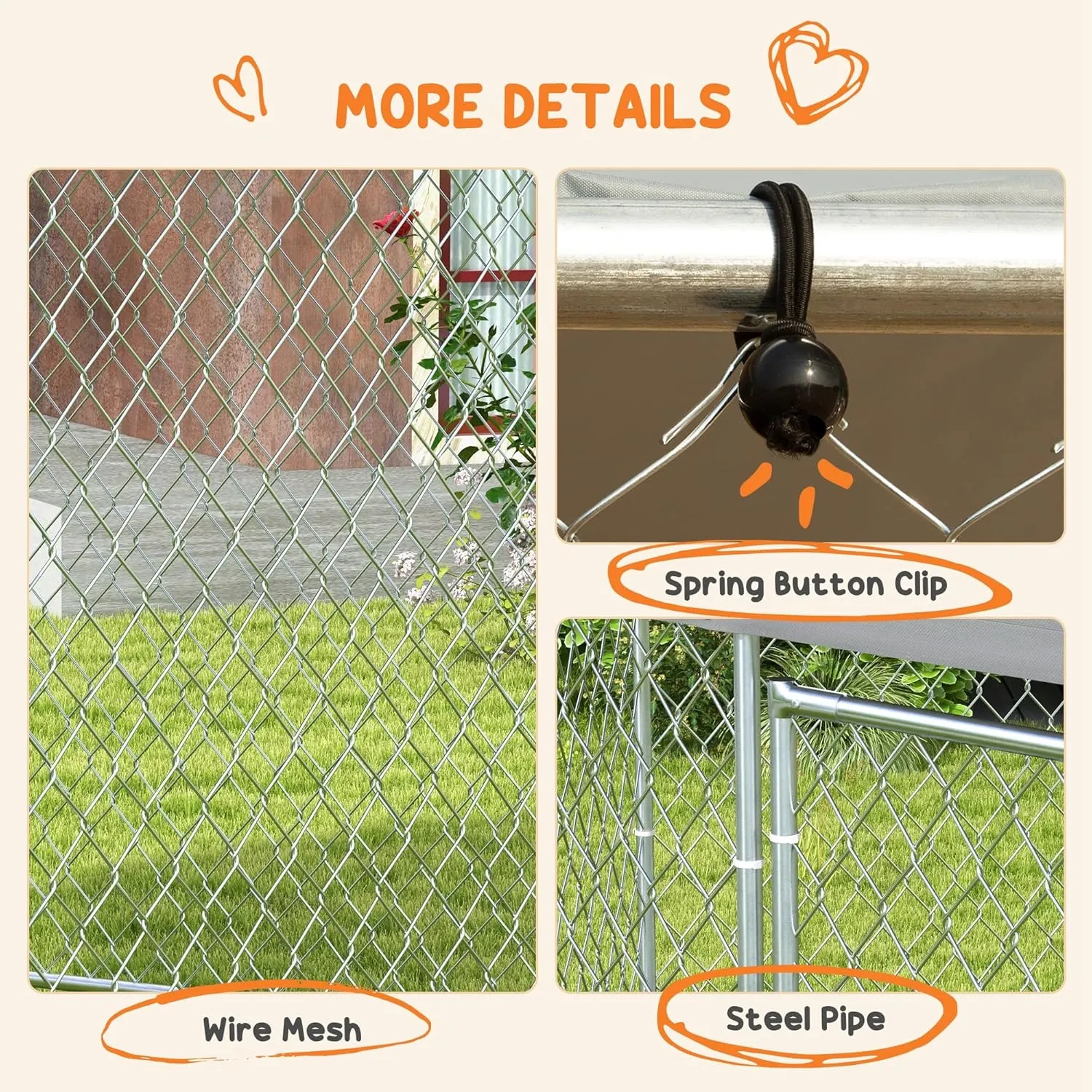 PawHut 13.4' x 11.5' x 8.8' Dog Kennel Outside, Heavy Duty Chain Link Dog Run Playpen Fence with Waterproof, UV Resistant Roof, Lockable Door, for Medium and Large-Sized Puppy, Silver