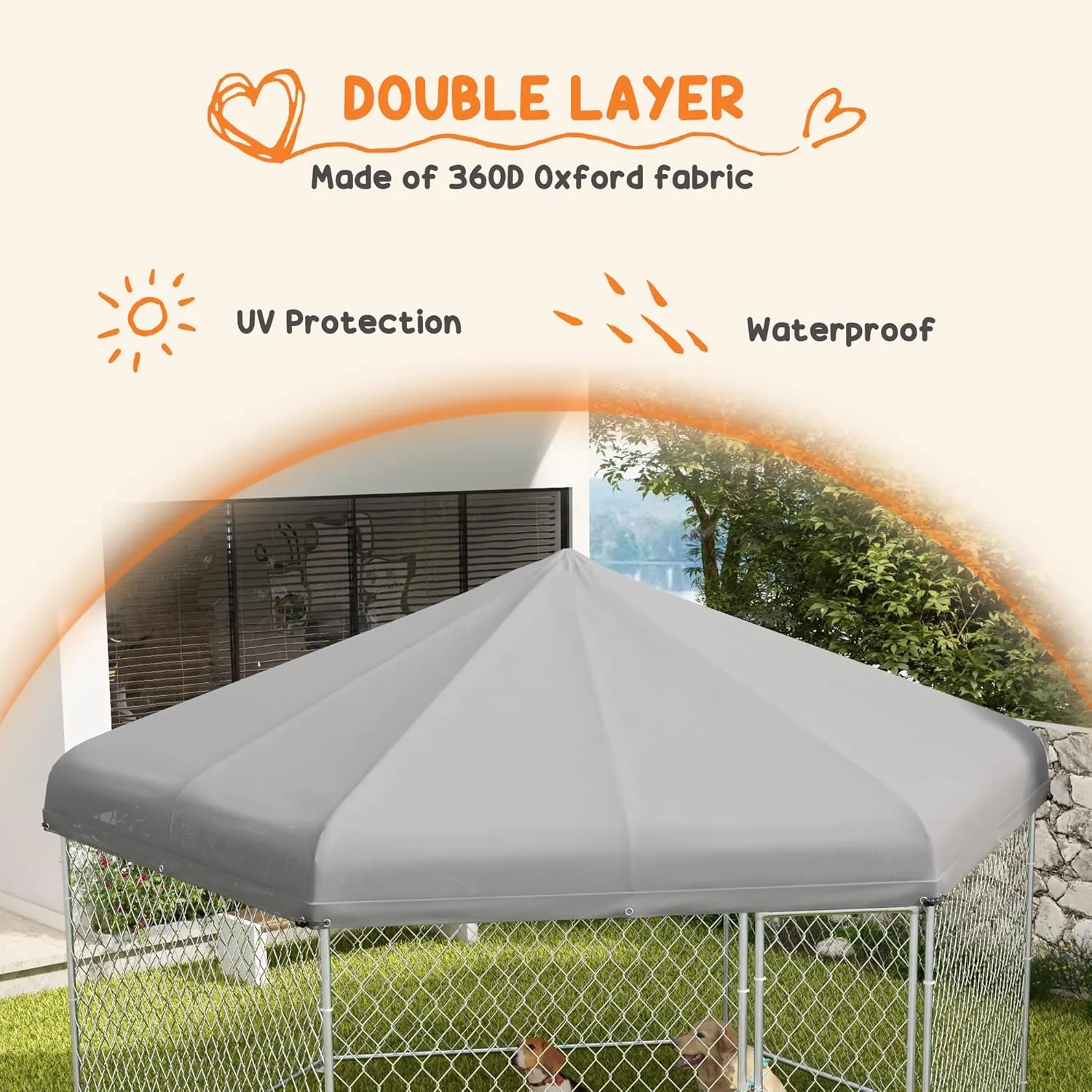 PawHut 13.4' x 11.5' x 8.8' Dog Kennel Outside, Heavy Duty Chain Link Dog Run Playpen Fence with Waterproof, UV Resistant Roof, Lockable Door, for Medium and Large-Sized Puppy, Silver