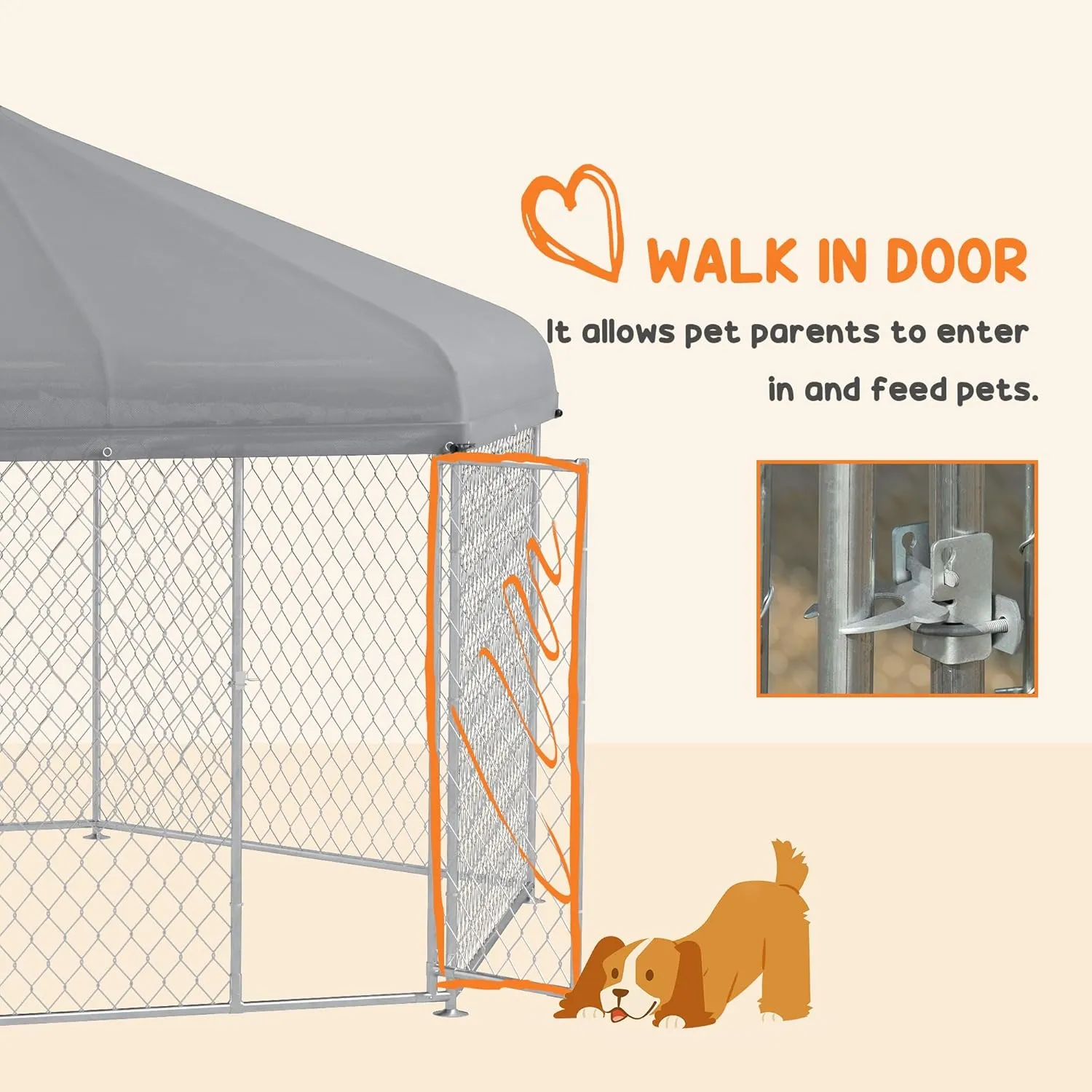 PawHut 13.4' x 11.5' x 8.8' Dog Kennel Outside, Heavy Duty Chain Link Dog Run Playpen Fence with Waterproof, UV Resistant Roof, Lockable Door, for Medium and Large-Sized Puppy, Silver