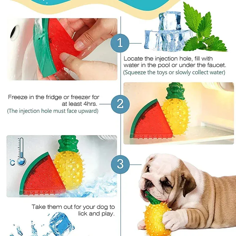 Pet Cooling Chew Toy | Reusable Teething Toy for Dogs and Cats | Summer Cooling Watermelon, Pineapple, Lemon Shapes | Durable Ice Frozen Fruit Toys | Alo Trendy