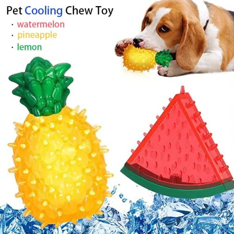 Pet Cooling Chew Toy | Reusable Teething Toy for Dogs and Cats | Summer Cooling Watermelon, Pineapple, Lemon Shapes | Durable Ice Frozen Fruit Toys | Alo Trendy