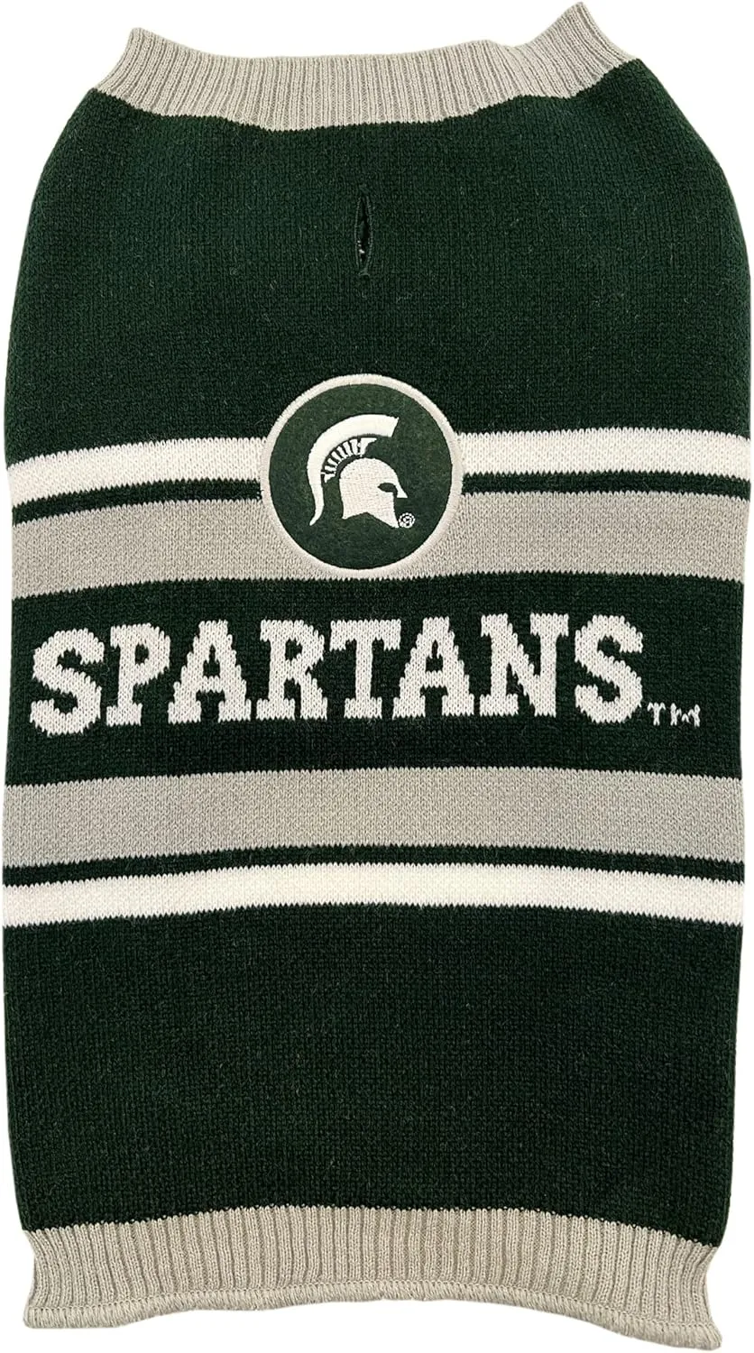 Pets First NCAA Michigan State Spartans Dog Sweater, Size Medium. Warm and Cozy Knit Pet Sweater with NCAA Team Logo, Best Puppy Sweater for Large and Small Dogs, Team Color (MS-4179-MD)