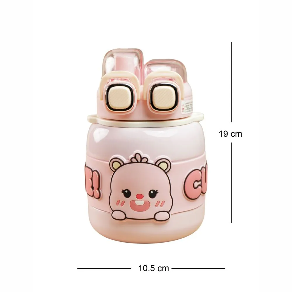 Pink Two way Lid Style Cartoon theme Stainless Steel Kids Water Bottle,660ml