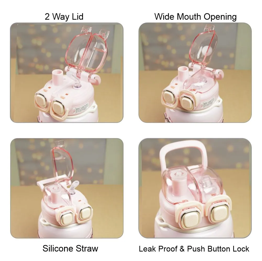 Pink Two way Lid Style Cartoon theme Stainless Steel Kids Water Bottle,660ml