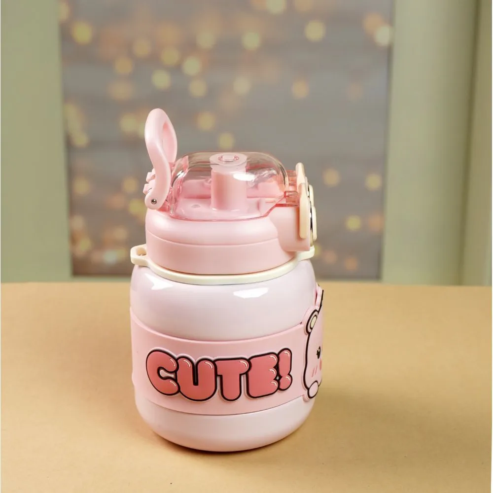 Pink Two way Lid Style Cartoon theme Stainless Steel Kids Water Bottle,660ml