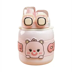 Pink Two way Lid Style Cartoon theme Stainless Steel Kids Water Bottle,660ml