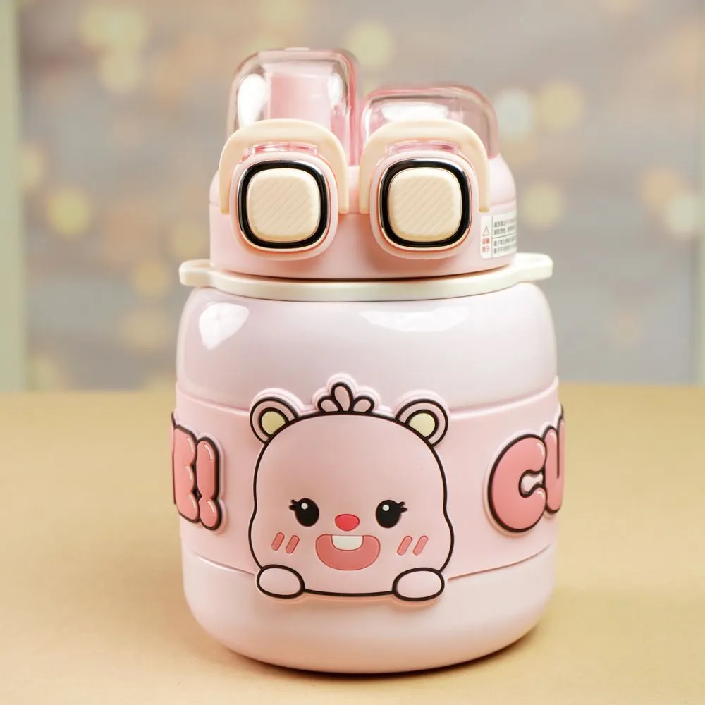 Pink Two way Lid Style Cartoon theme Stainless Steel Kids Water Bottle,660ml