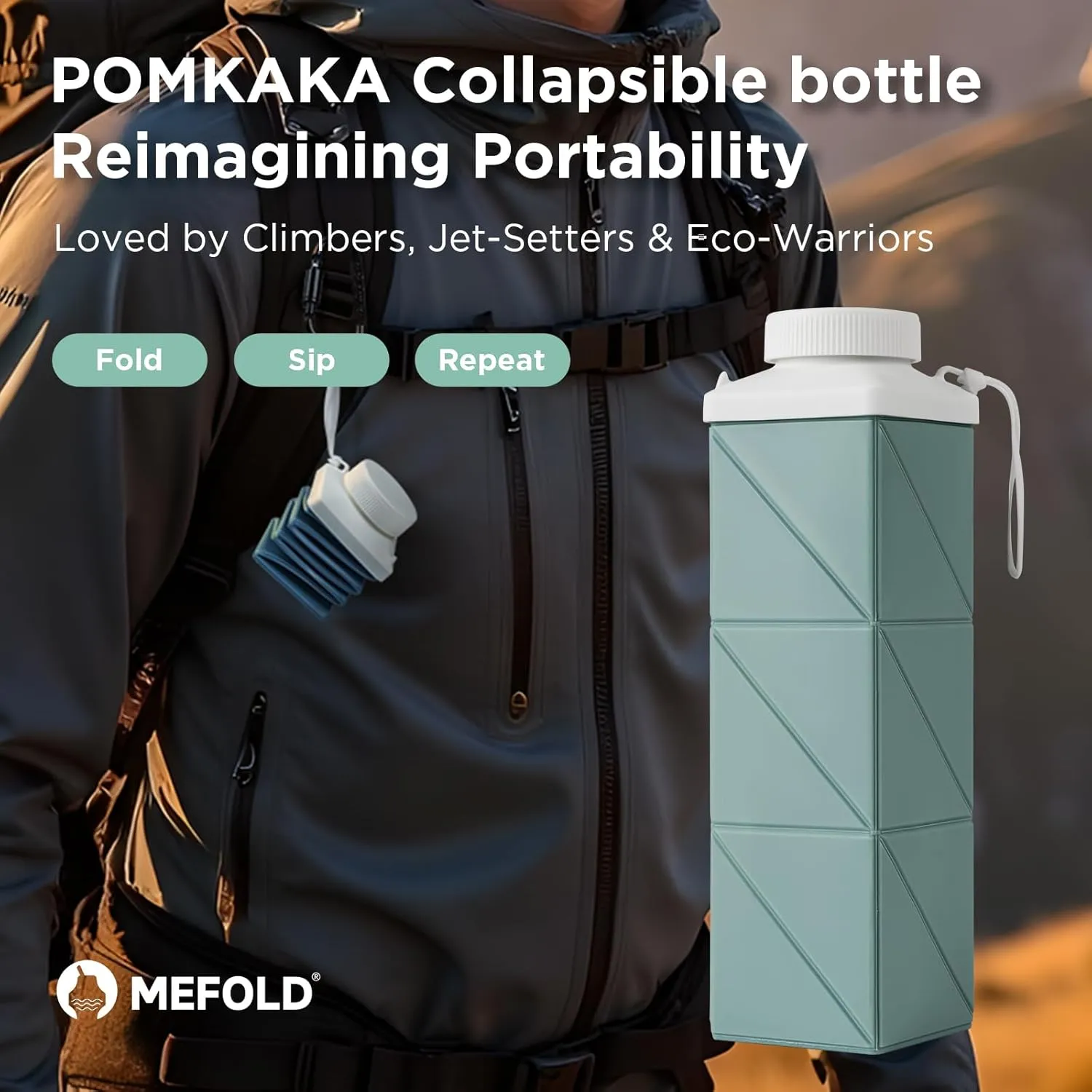 POMKAKA Collapsible Water Bottles 24.3oz(720ml), 2nd Generation Leakproof BPA-Free Travel Water Bottle,Lightweight Reusable Water bottle for Cycling Gym Camping Sports,Sage Green