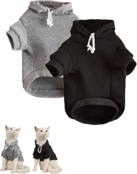 QWINEE 2Pcs Dog & Cat Apparel: Warm Jacket & Shirt - Small to Medium Dogs & Cats, Black & Grey