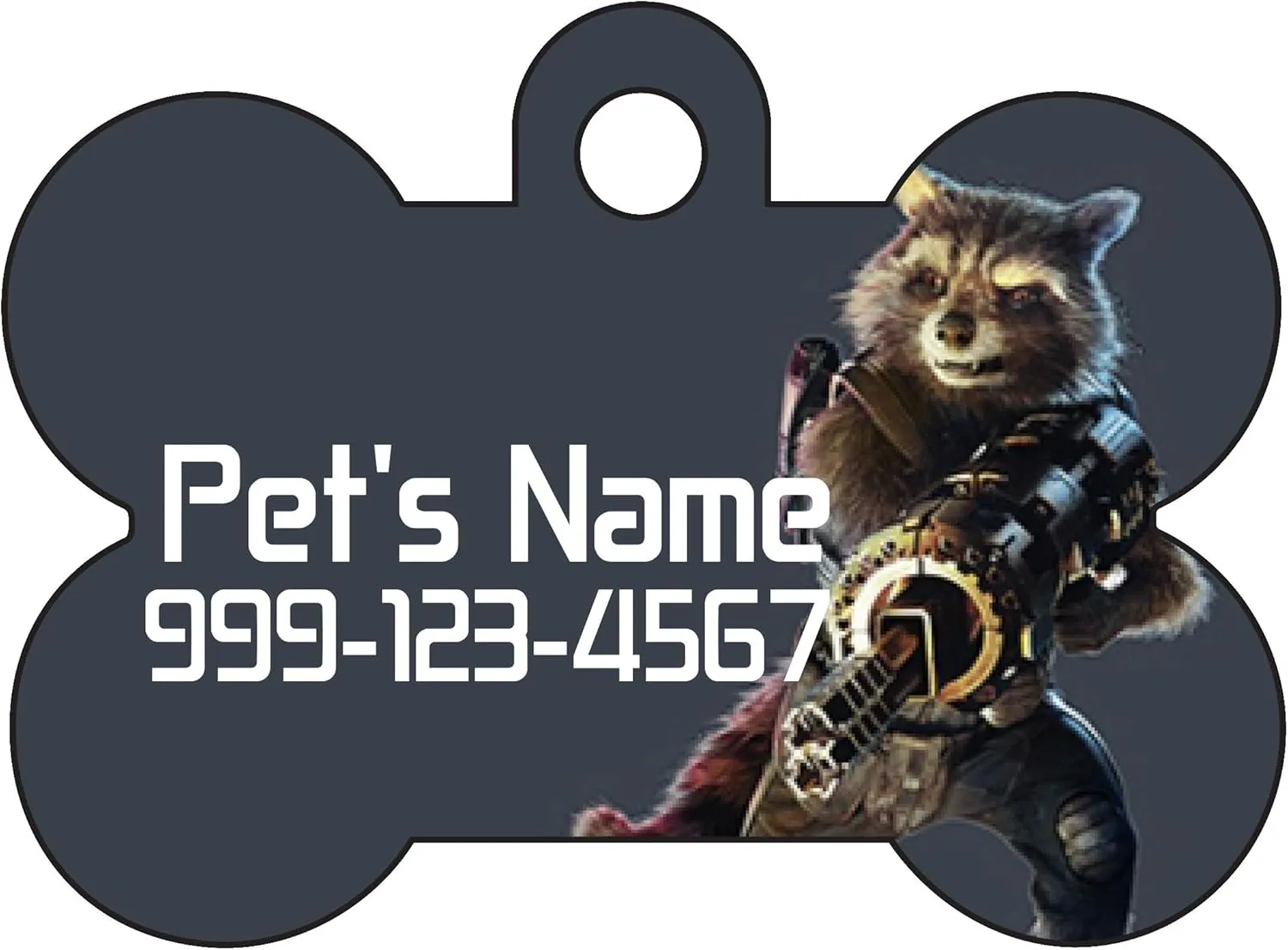 Rocket Raccoon Pet Id Dog Tag Personalized with Your Pet's Name & Number