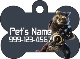 Rocket Raccoon Pet Id Dog Tag Personalized with Your Pet's Name & Number