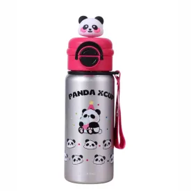 Silver Pink 3d Panda Stainless Steel Kids Water Bottle, 550ml
