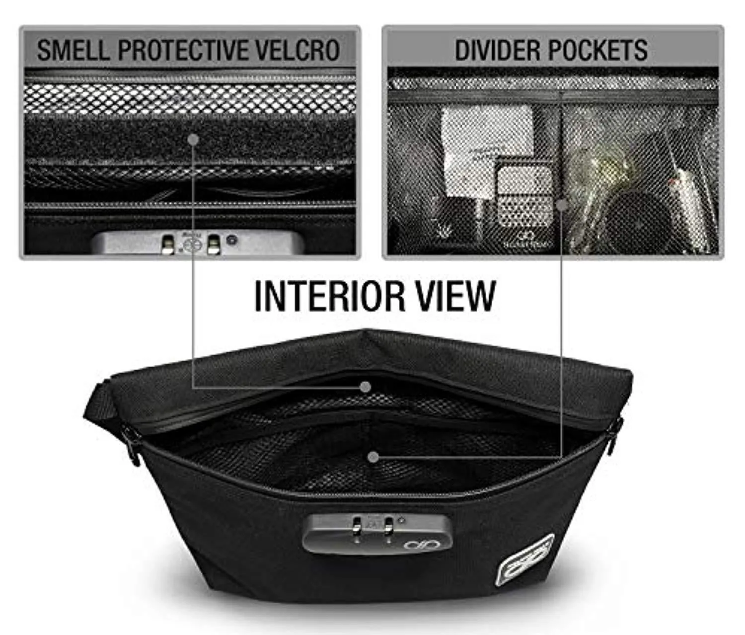 Smell Proof Bag   Grinder Card | Durable Water Resistant Stash Bag W/Combination Lock & Inside Pouches for Your Herbs & Smelly Smoking Accessories: Pipe, Vape, Rolling Papers - 11x7.5x2.5