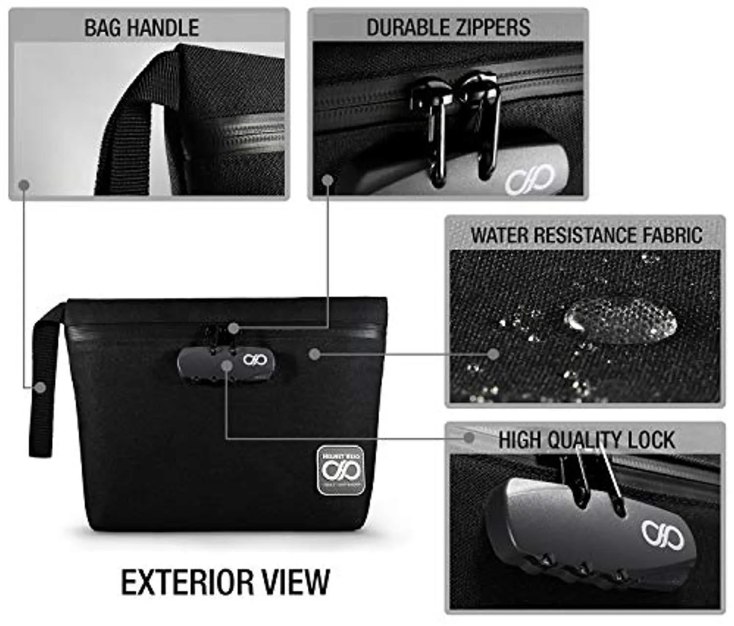 Smell Proof Bag   Grinder Card | Durable Water Resistant Stash Bag W/Combination Lock & Inside Pouches for Your Herbs & Smelly Smoking Accessories: Pipe, Vape, Rolling Papers - 11x7.5x2.5