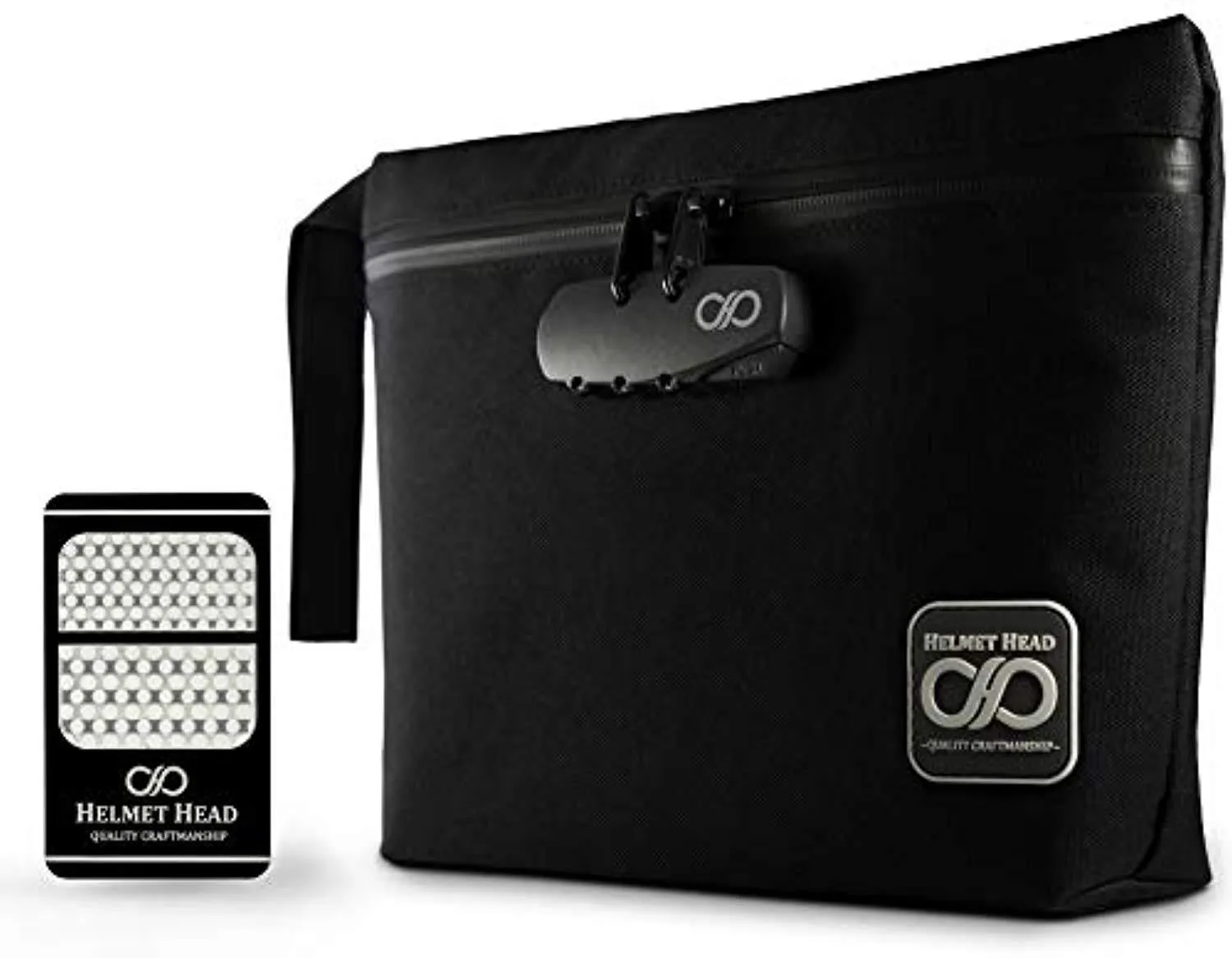 Smell Proof Bag   Grinder Card | Durable Water Resistant Stash Bag W/Combination Lock & Inside Pouches for Your Herbs & Smelly Smoking Accessories: Pipe, Vape, Rolling Papers - 11x7.5x2.5