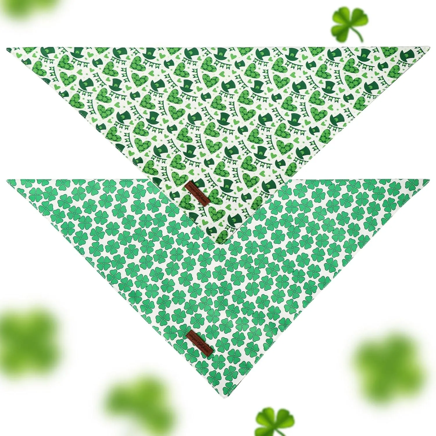 Unique Style Paws Dog St. Pat Bandanas 2Pcs Washable Cotton Triangle Green Clover Magic Hat Dog Scarfs for Small Medium Large Dogs and Cats