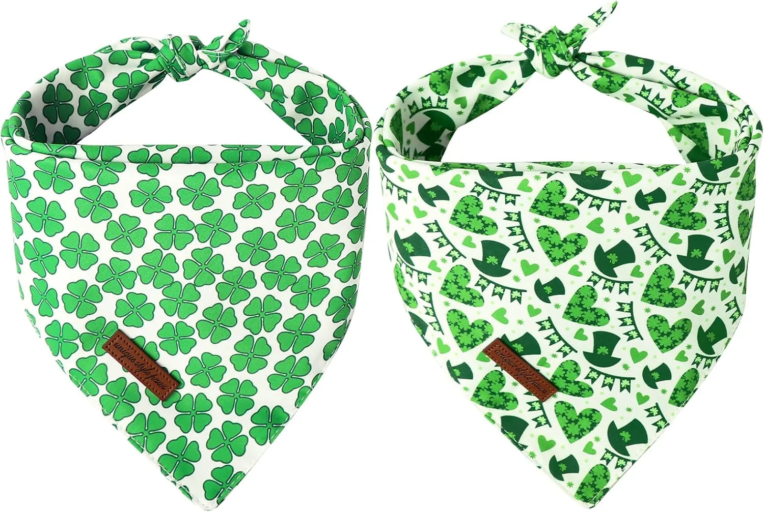 Unique Style Paws Dog St. Pat Bandanas 2Pcs Washable Cotton Triangle Green Clover Magic Hat Dog Scarfs for Small Medium Large Dogs and Cats