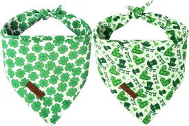Unique Style Paws Dog St. Pat Bandanas 2Pcs Washable Cotton Triangle Green Clover Magic Hat Dog Scarfs for Small Medium Large Dogs and Cats