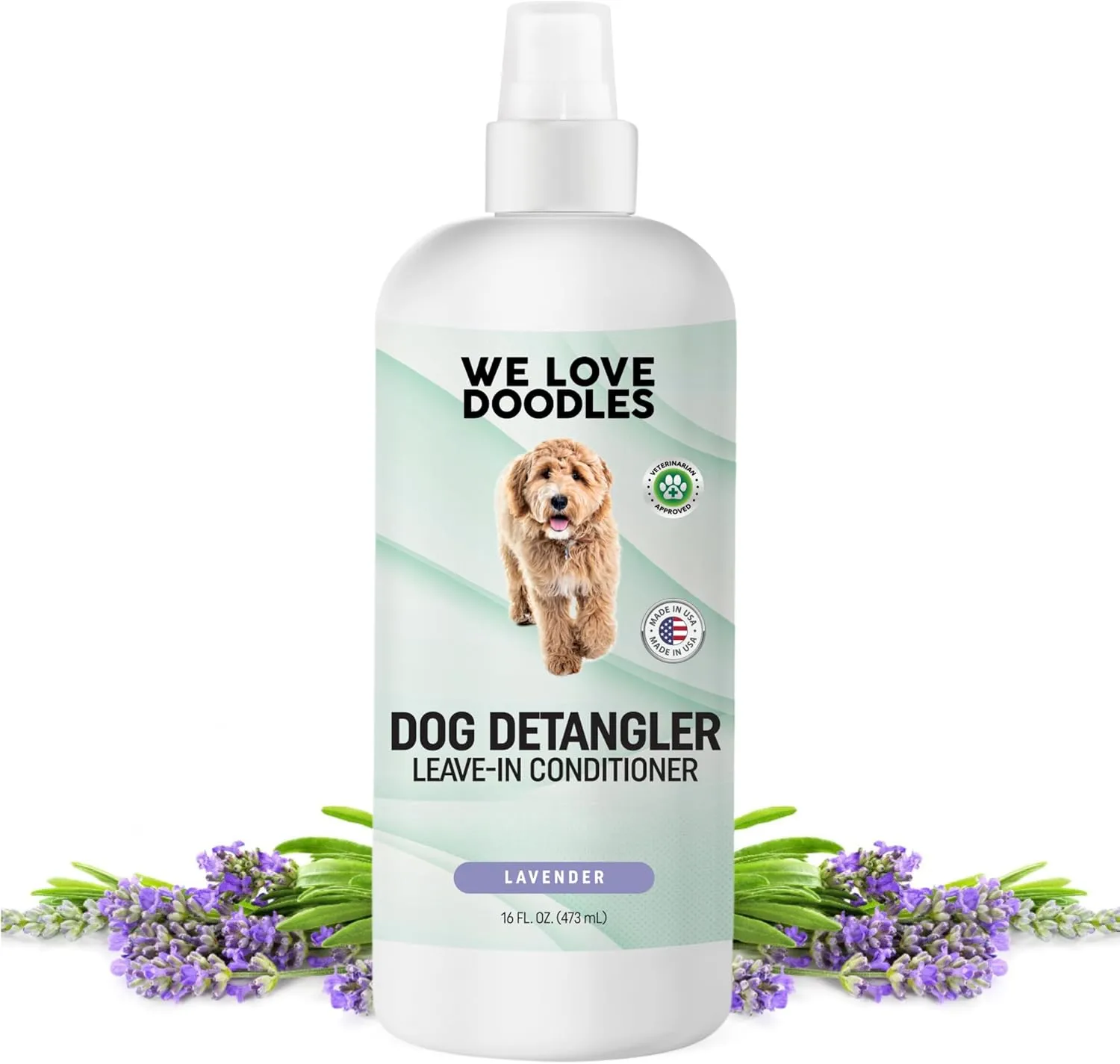 [Upgraded Version] We Love Doodles Dog Detangler Spray - Leave-in Conditioner for Dogs - Dog Detangling Spray - Dematting Spray for Dogs - Tangle Remover - Made in The USA - Large 16 fl oz (Lavender)