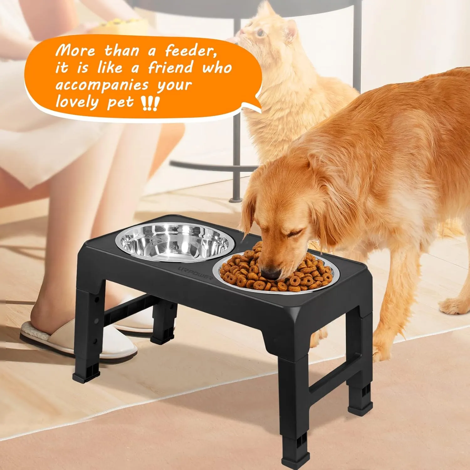 URPOWER Elevated Dog Bowls 4 Height Adjustable Raised Dog Bowl with 2 Stainless Steel Food and Water Bowls Non-Slip Bowl Stand Adjusts to 3.2,8.7,10.2,11.8for Small Medium Large Dogs and Pets