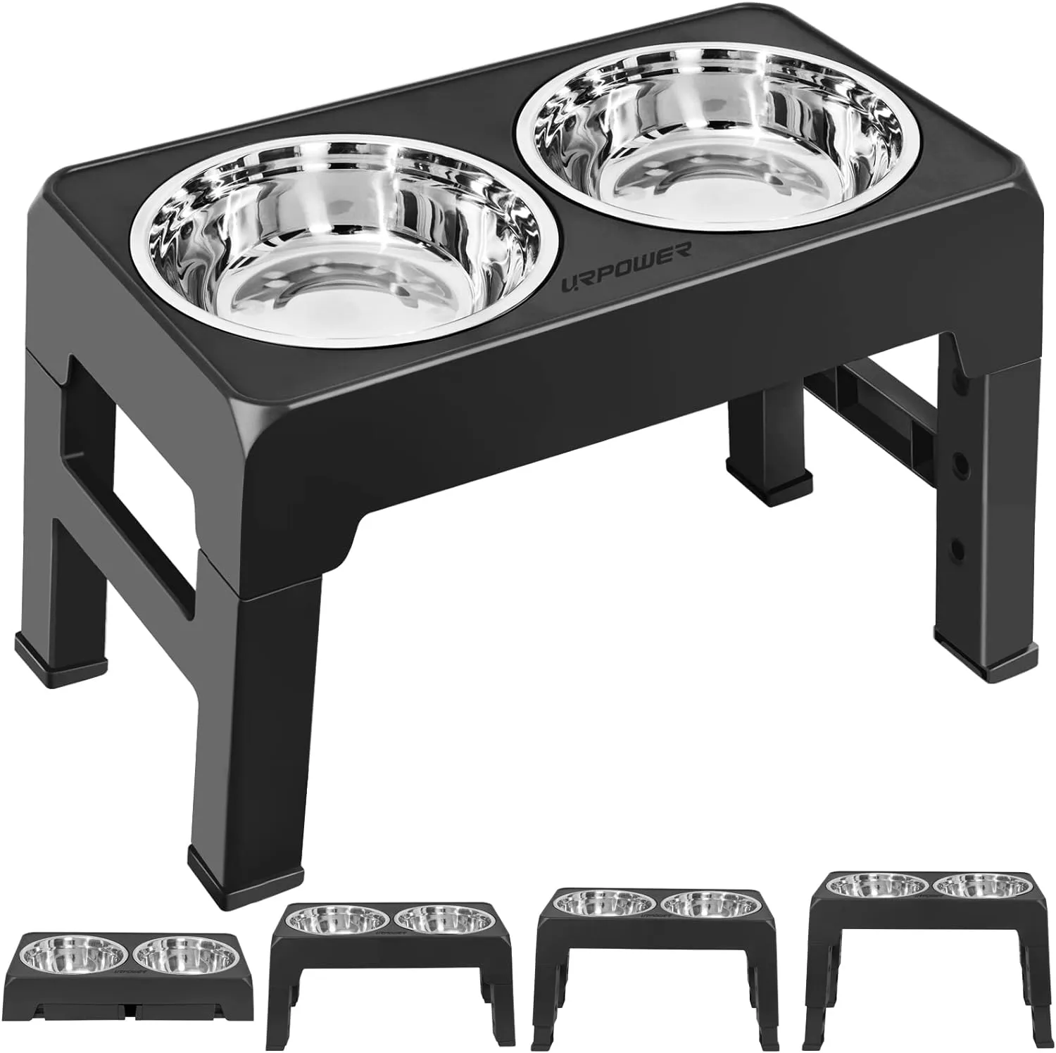 URPOWER Elevated Dog Bowls 4 Height Adjustable Raised Dog Bowl with 2 Stainless Steel Food and Water Bowls Non-Slip Bowl Stand Adjusts to 3.2,8.7,10.2,11.8for Small Medium Large Dogs and Pets
