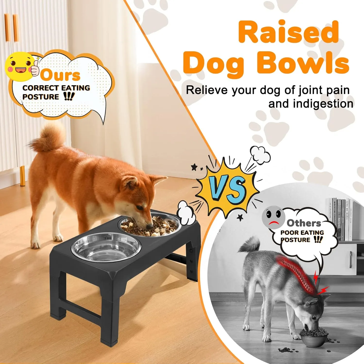 URPOWER Elevated Dog Bowls 4 Height Adjustable Raised Dog Bowl with 2 Stainless Steel Food and Water Bowls Non-Slip Bowl Stand Adjusts to 3.2,8.7,10.2,11.8for Small Medium Large Dogs and Pets