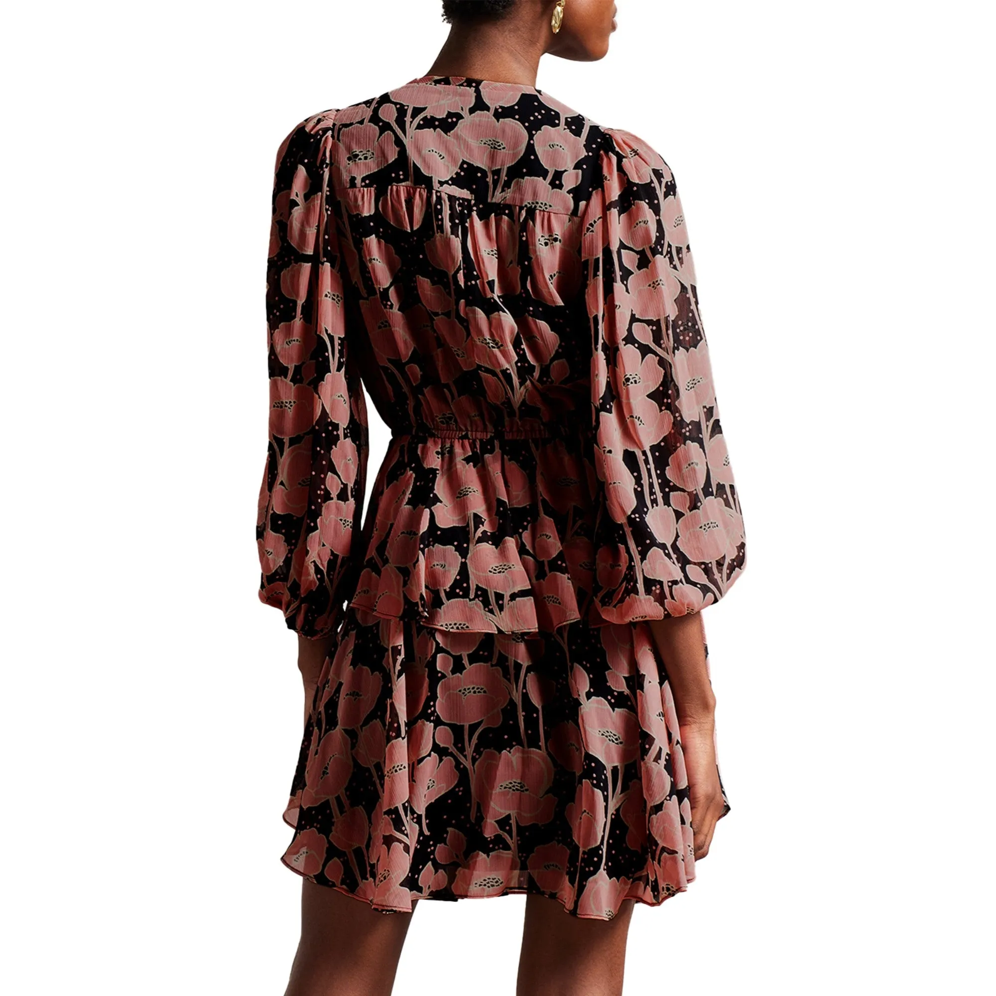 Women Wmd-Priana-V Neck Printed Tie Front Mini Dress - Black