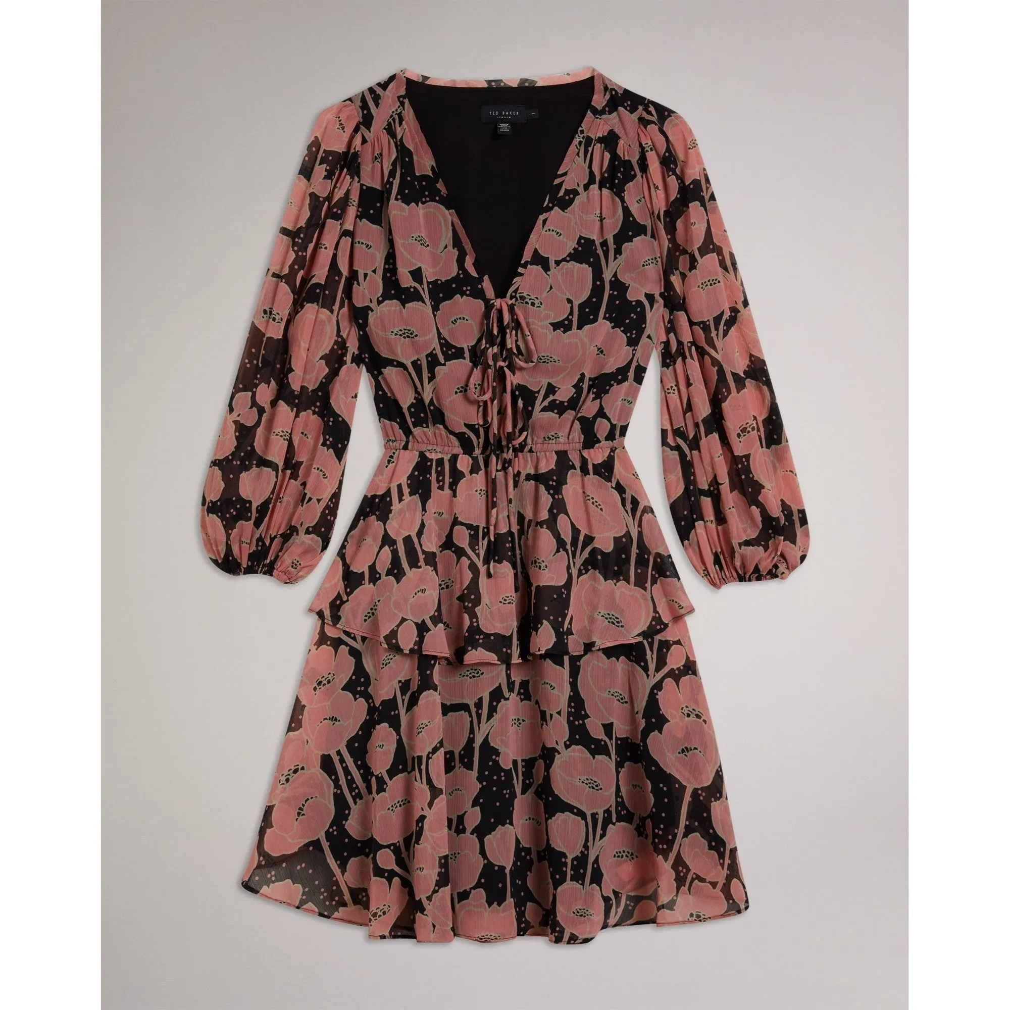 Women Wmd-Priana-V Neck Printed Tie Front Mini Dress - Black