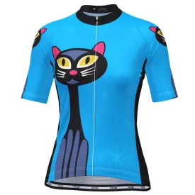 Women's Starry Night Cat Blue Short Sleeve Cycling Jersey