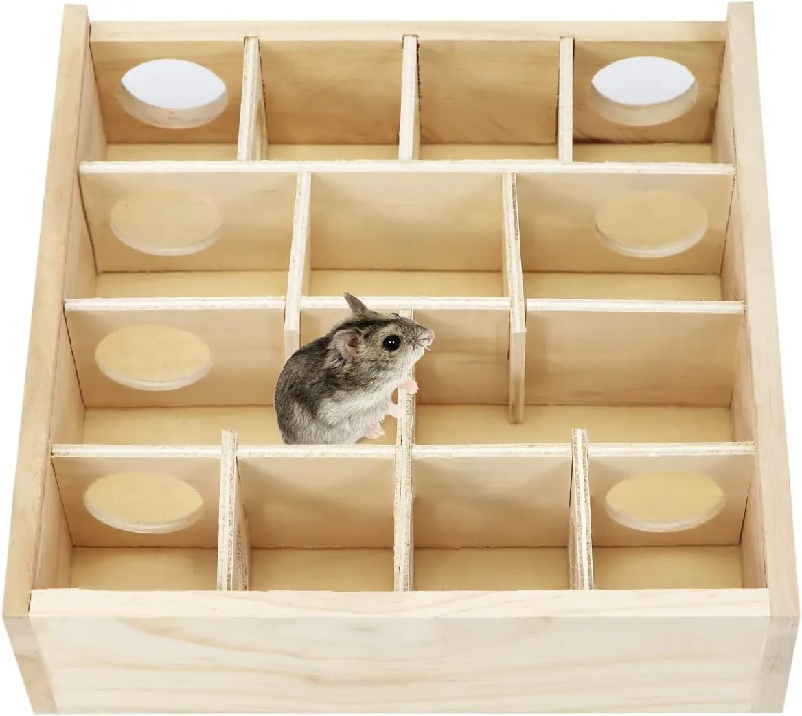 Wontee Wooden Hamster Tunnel Maze with Cover, Hideout & Tunnel Exploring Toys for Dwarf Hamsters Mice Small Gerbil